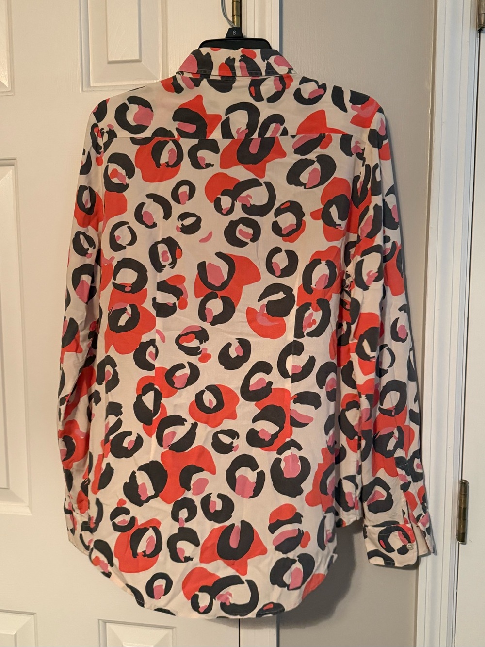 The Shirt by Rochelle Behrens Beige Button-Down Orange Red & Black Spot Print - Picture 3 of 3